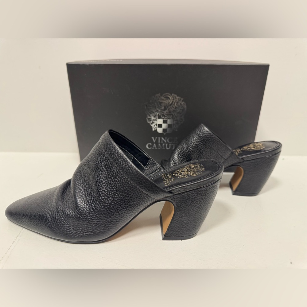 Vince Camuto Black Mules with Block Heel and Open Back